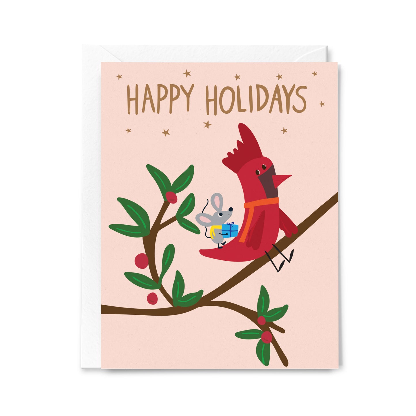Happy Holidays – Cardinal & Mouse Holiday Card