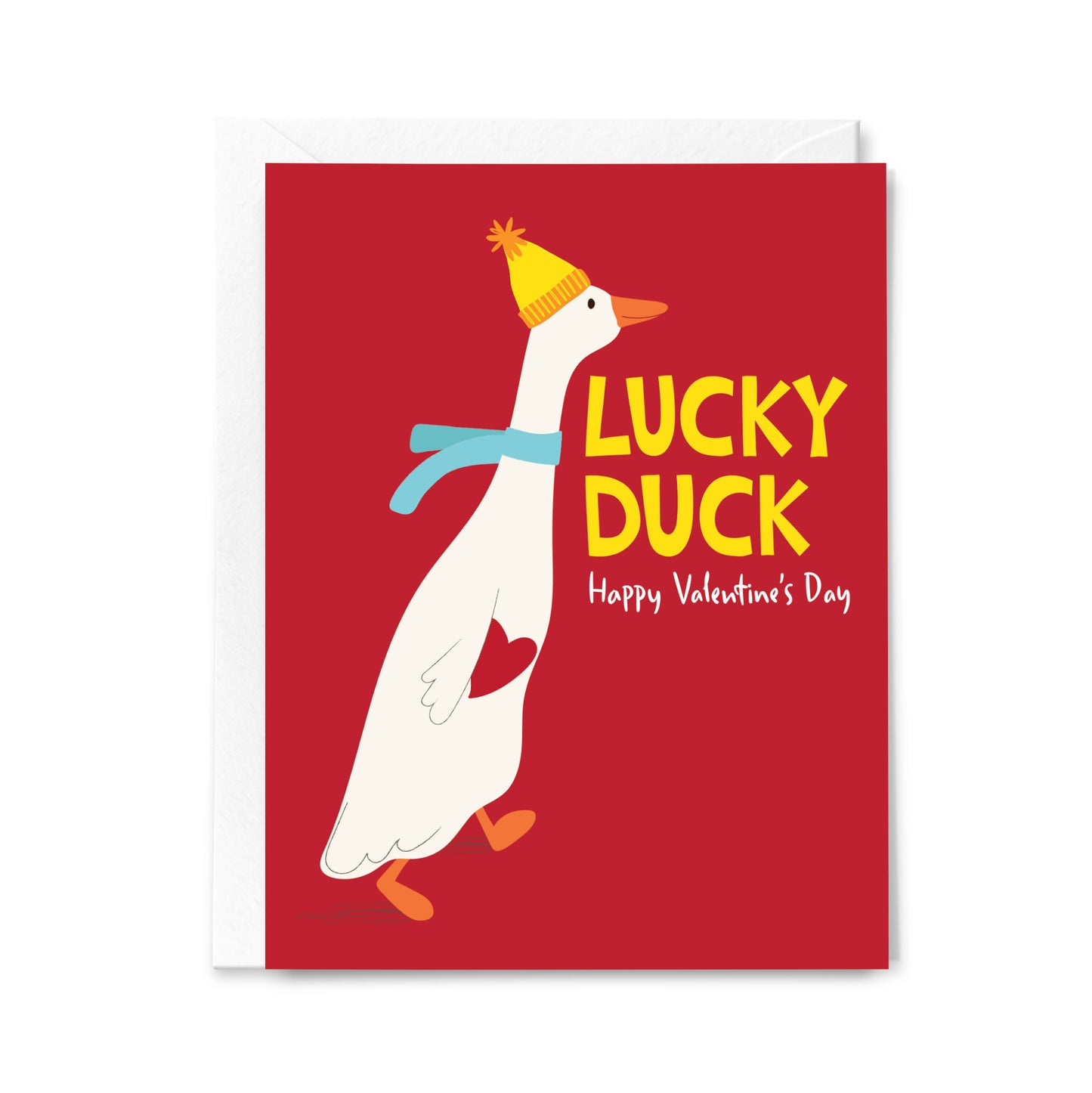 Lucky Duck Valentine’s Day Card – Cute Illustrated Duck with Heart by Loo McNulty