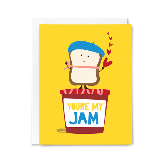 You’re My Jam Valentine’s Day Card – Cute Bread and Jam Illustration by Loo McNulty